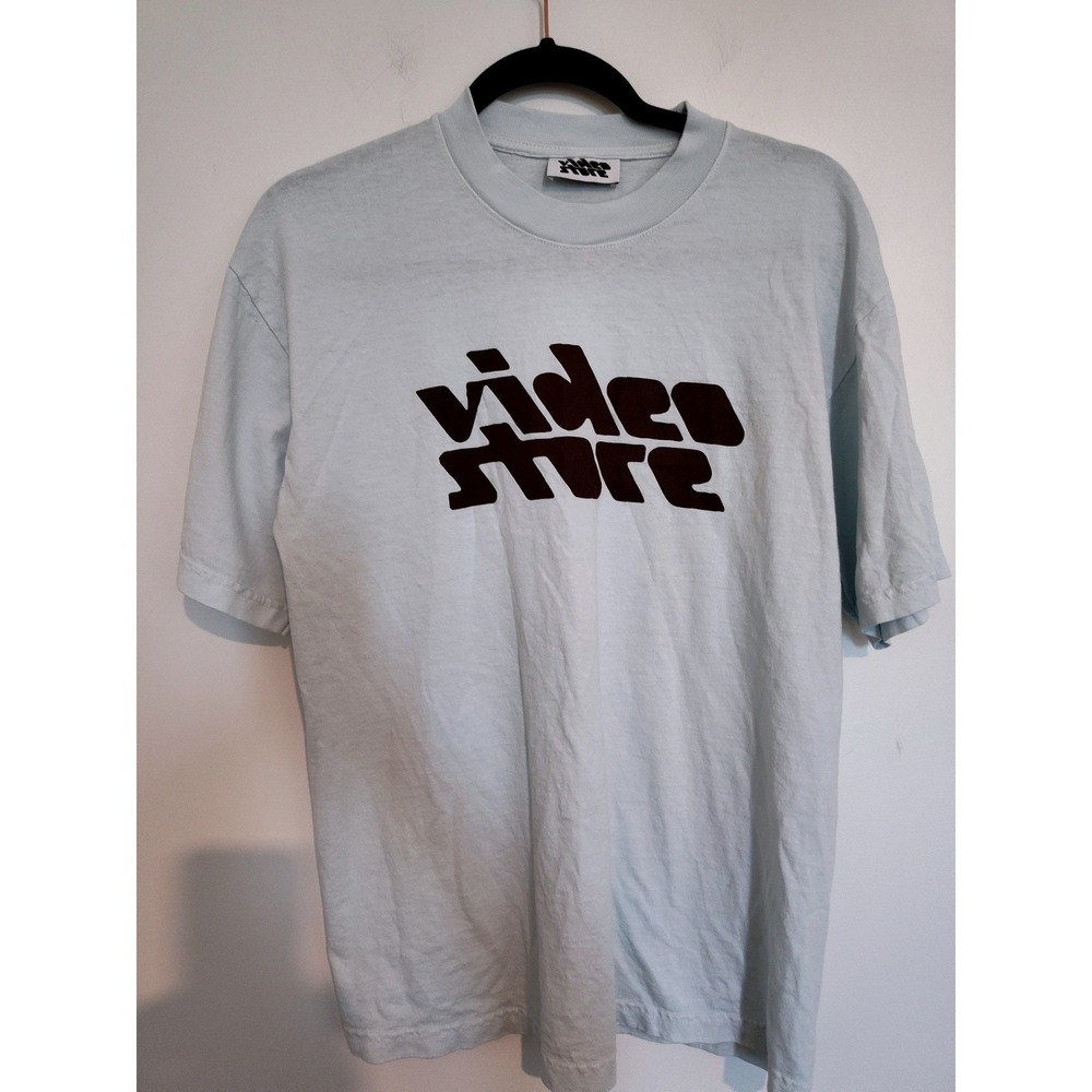 Video Store Graphic T-Shirt Light Blue Retro Logo Streetwear Mens Medium